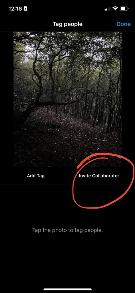An Image highlighting the Invite Collaborator button on Instagram