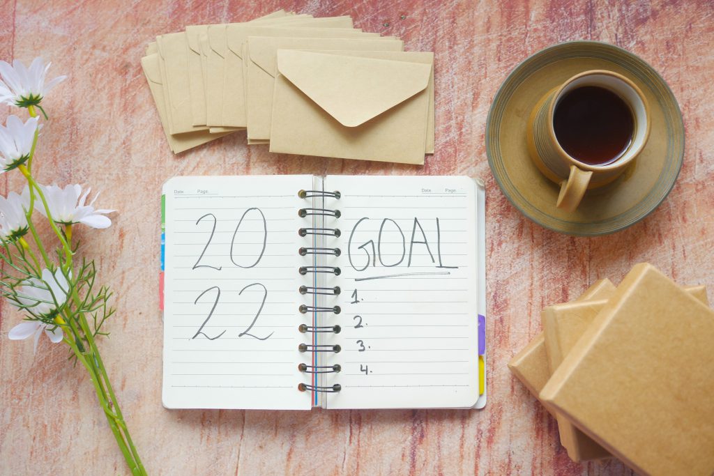An image of a journal with the words "2022 Goal"