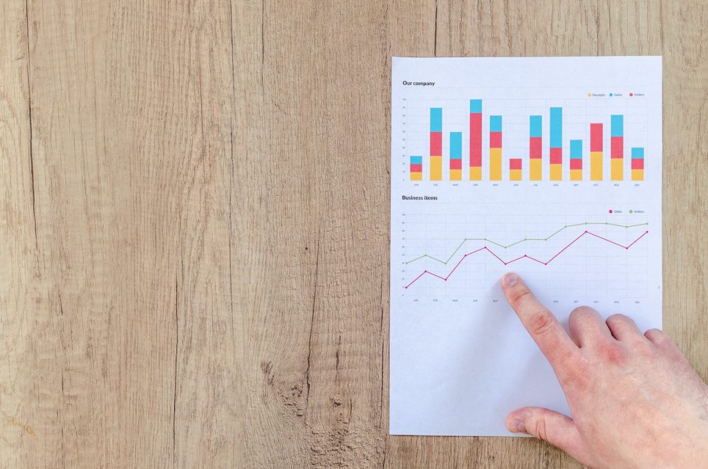 A finger pointing at a chart