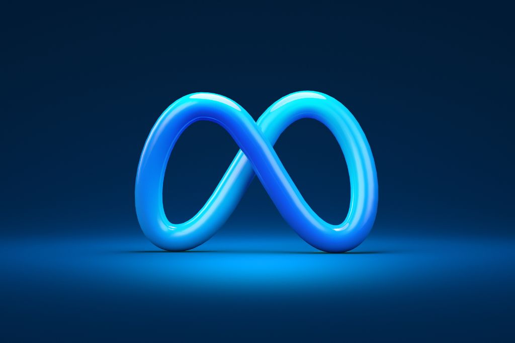 An image of the meta logo on a blue background. 