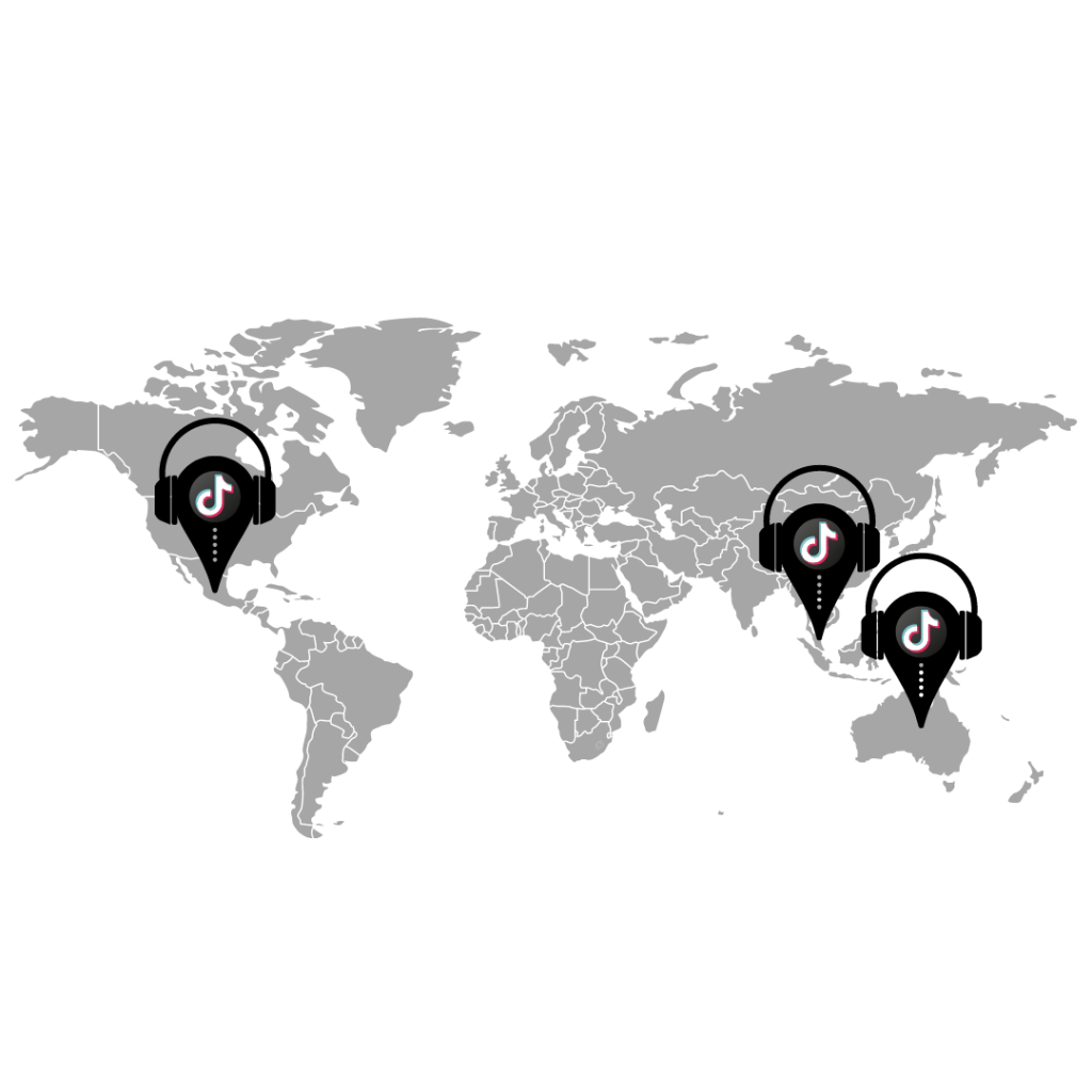 An image of the world map with the TikTok logo covering mexico, singapore, and spain. 