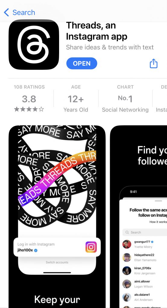 Threads on the app store