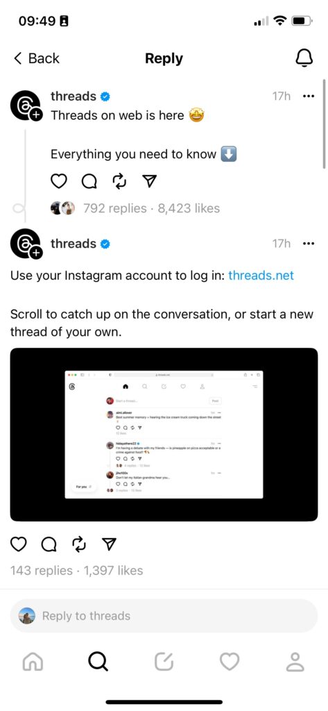 An image of a Threads thred announcing how to get into Threads on desktop.