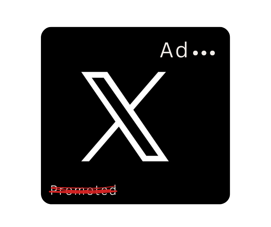 An image of the X logo with ad in the top right corner. 